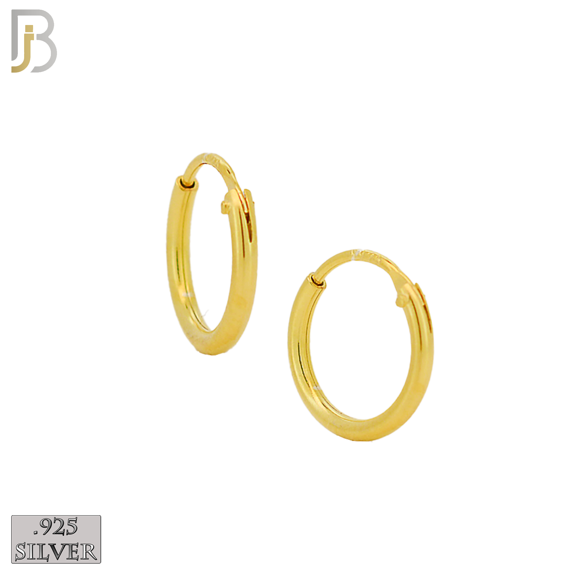 925-ES310G - .925 Sterling Silver in Gold Plating Plain Hoop Earrings - 12mm image