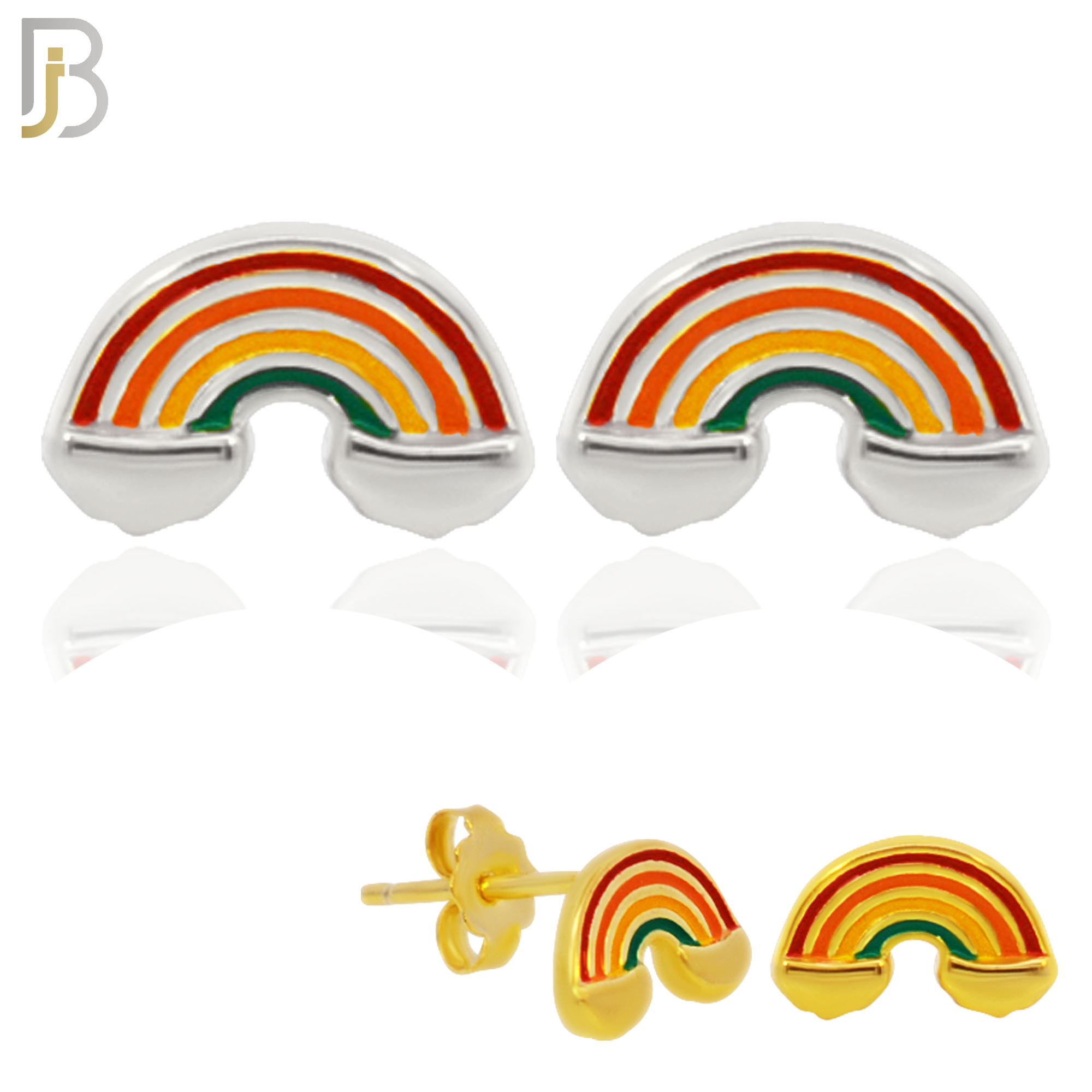 925-ES309 - .925 Sterling Silver  Colorful Rainbow Design Stud Earrings image 0