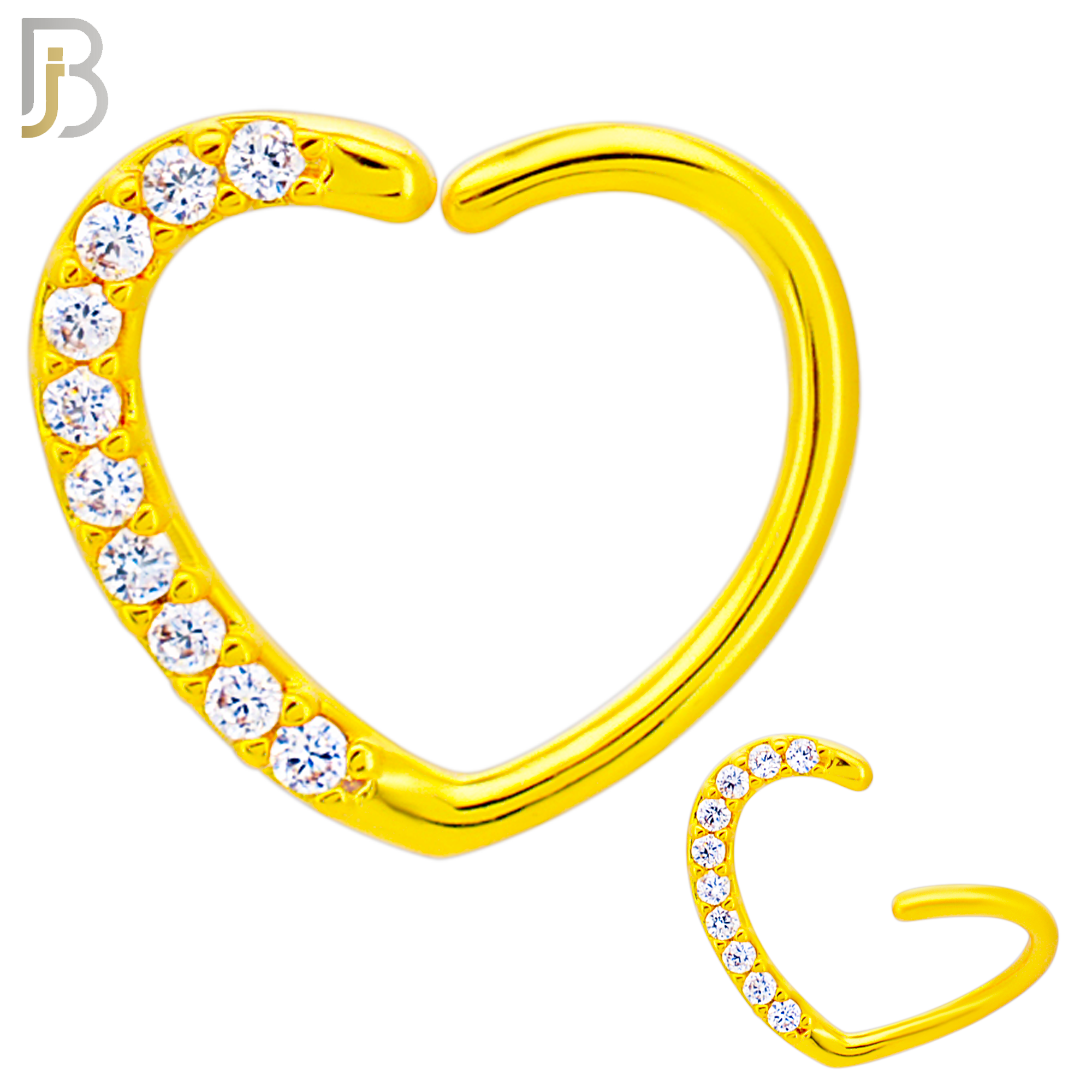 CT109 - (Pack of 6) 316 Surgical Steel Hollow Heart with Multi Zircon Twist to Open Nose Hoop image 1