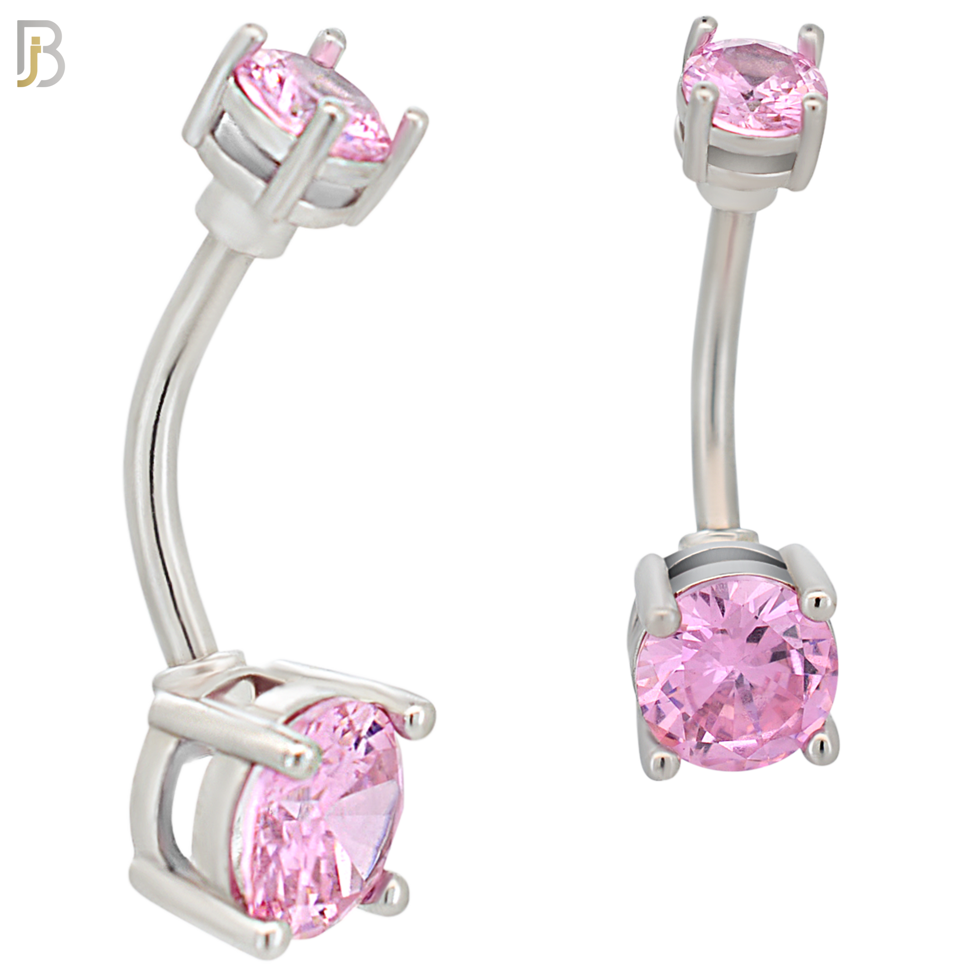 NB04S- 316L Stainless Steel Round Prong Setting Zircon  Banana Belly Navel Ring  (PACK OF 6) image 1