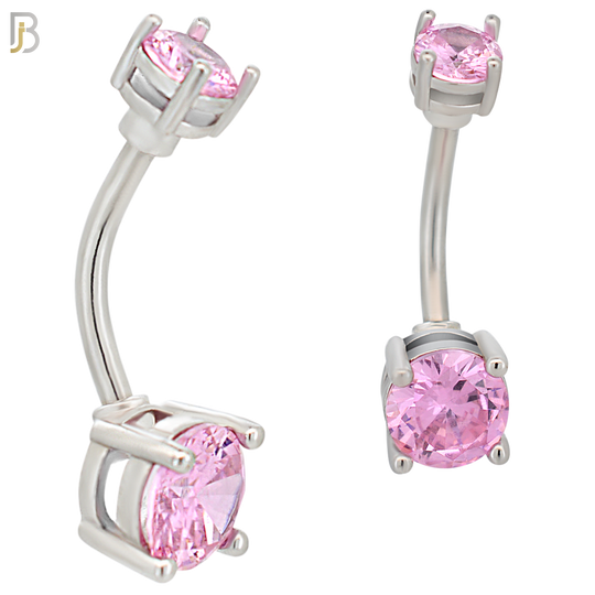 NB04S- 316L Stainless Steel Round Prong Setting Zircon  Banana Belly Navel Ring  (PACK OF 6) image 1