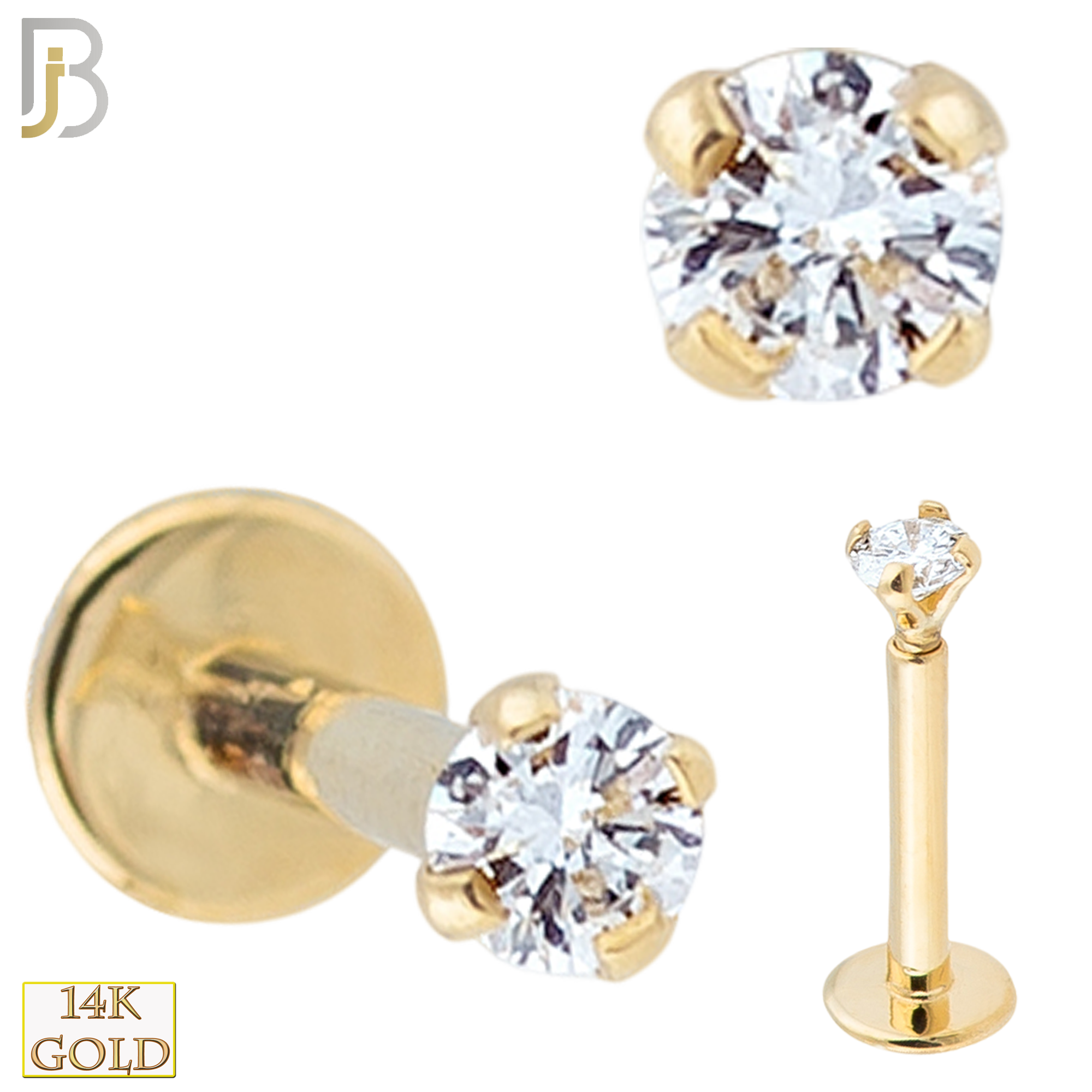 14-LB14 - 14k Solid Gold  Round Prong  Set CZ  Internally Threaded Labret image