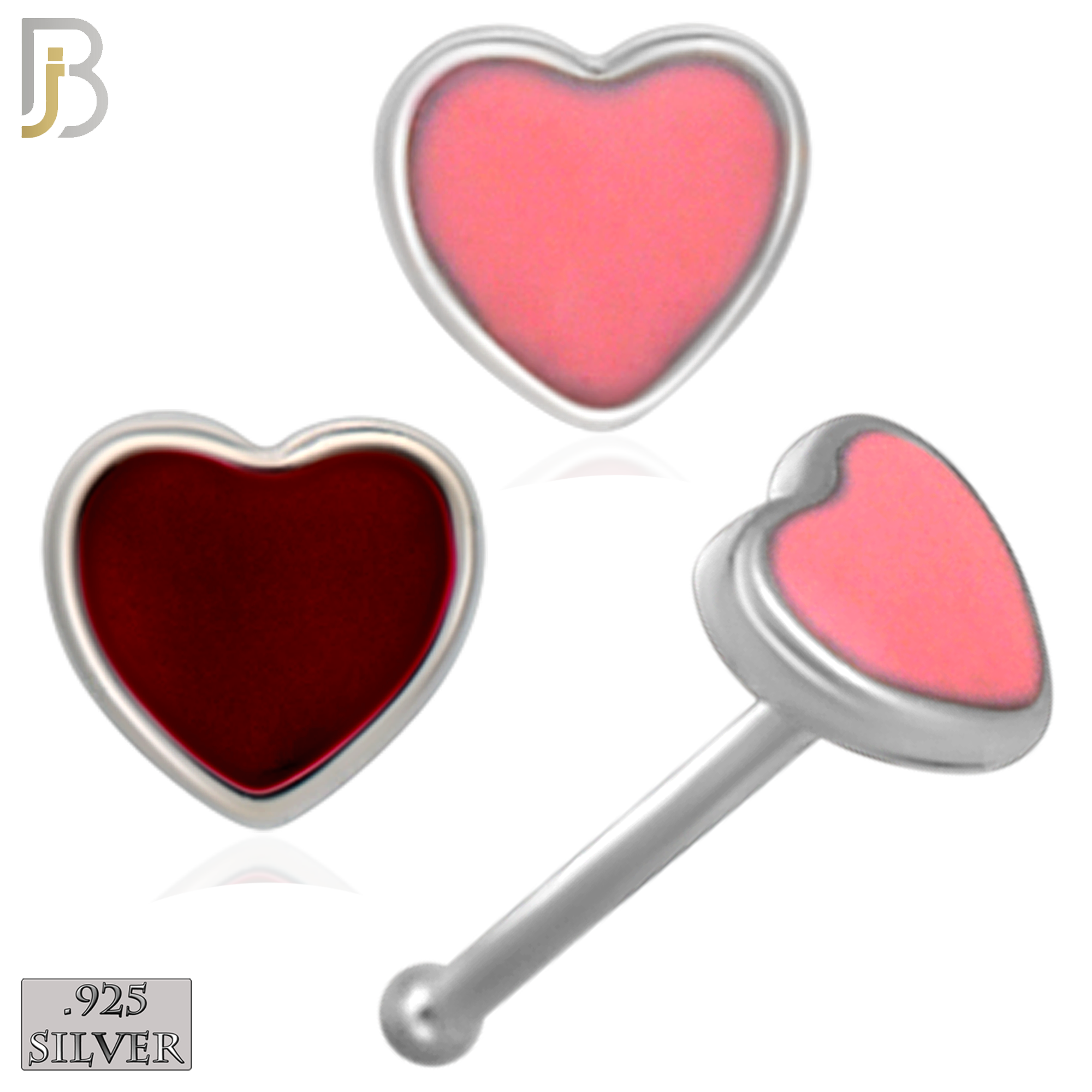 925-NR121B- 925 Silver Nose Bone Heart Shape with Enamel - Pack of 6 image 0
