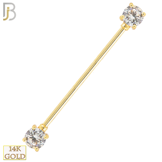 14-BB37 - 14k Solid Gold Industrial Straight Barbell with Round Clear CZ Externally Threaded image