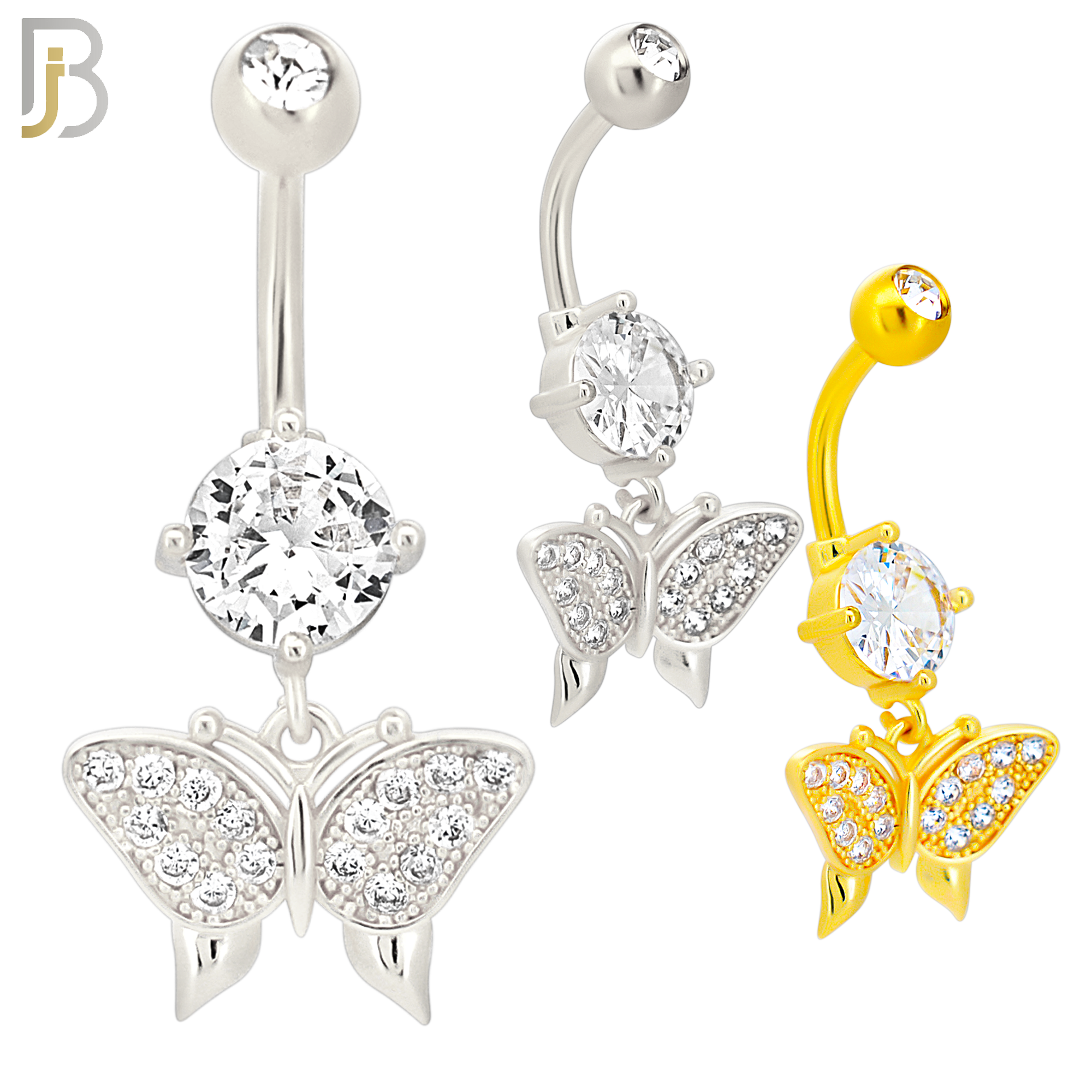 N070 - 316L Stainless Steel Dangling Butterfly Zircon Design Belly Ring with 5mm Screw Ball image 0