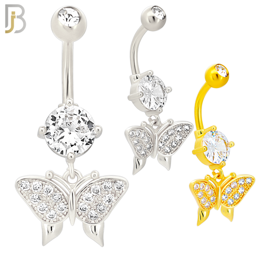 N070 - 316L Stainless Steel Dangling Butterfly Zircon Design Belly Ring with 5mm Screw Ball image 0