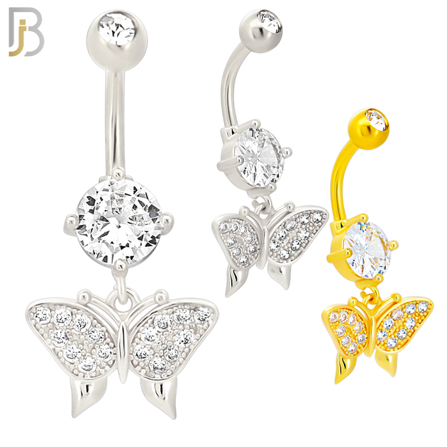 N070 - 316L Stainless Steel Dangling Butterfly Zircon Design Belly Ring with 5mm Screw Ball image 0
