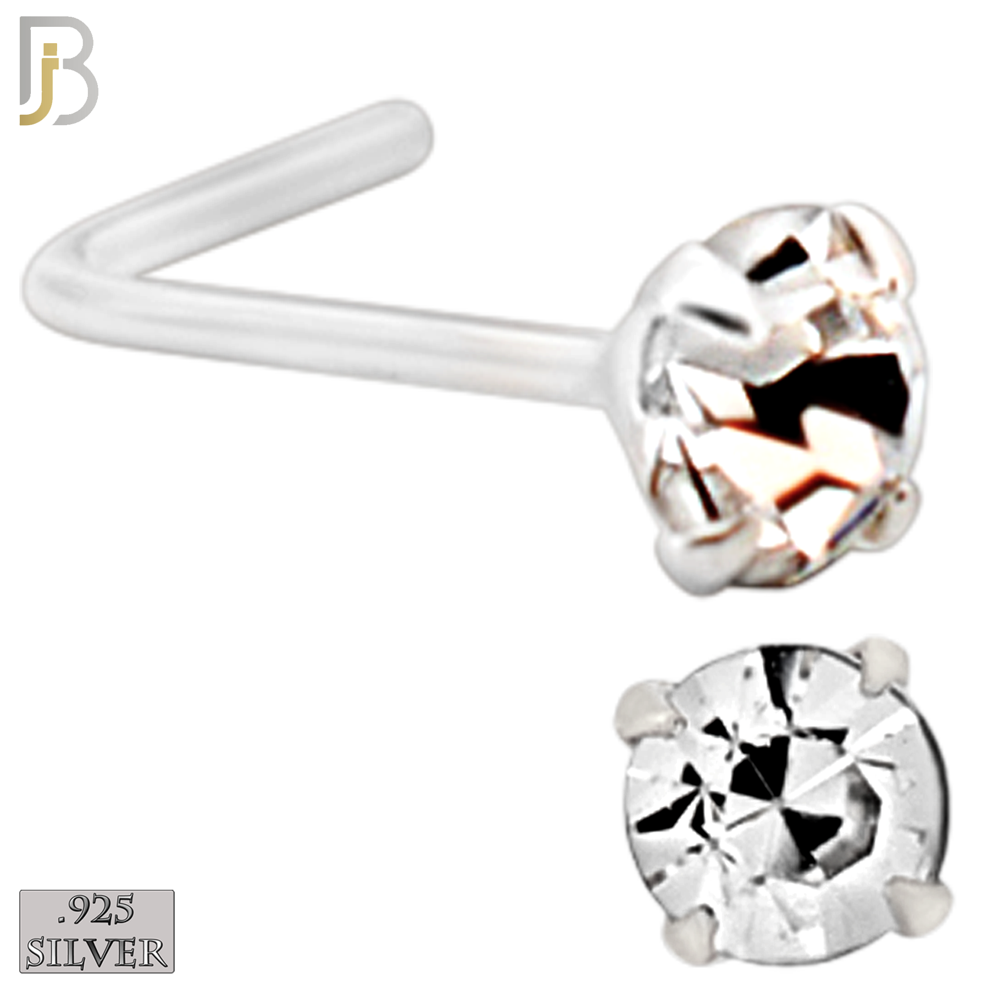 925-PK-NR10S-3C2 - Mixed of 2, 2.5, 3mm Clear CZ 22g Thickness 925 Sterling Silver Nose Studs, L-Shape Prong Set Packages Pack of 120. image 4