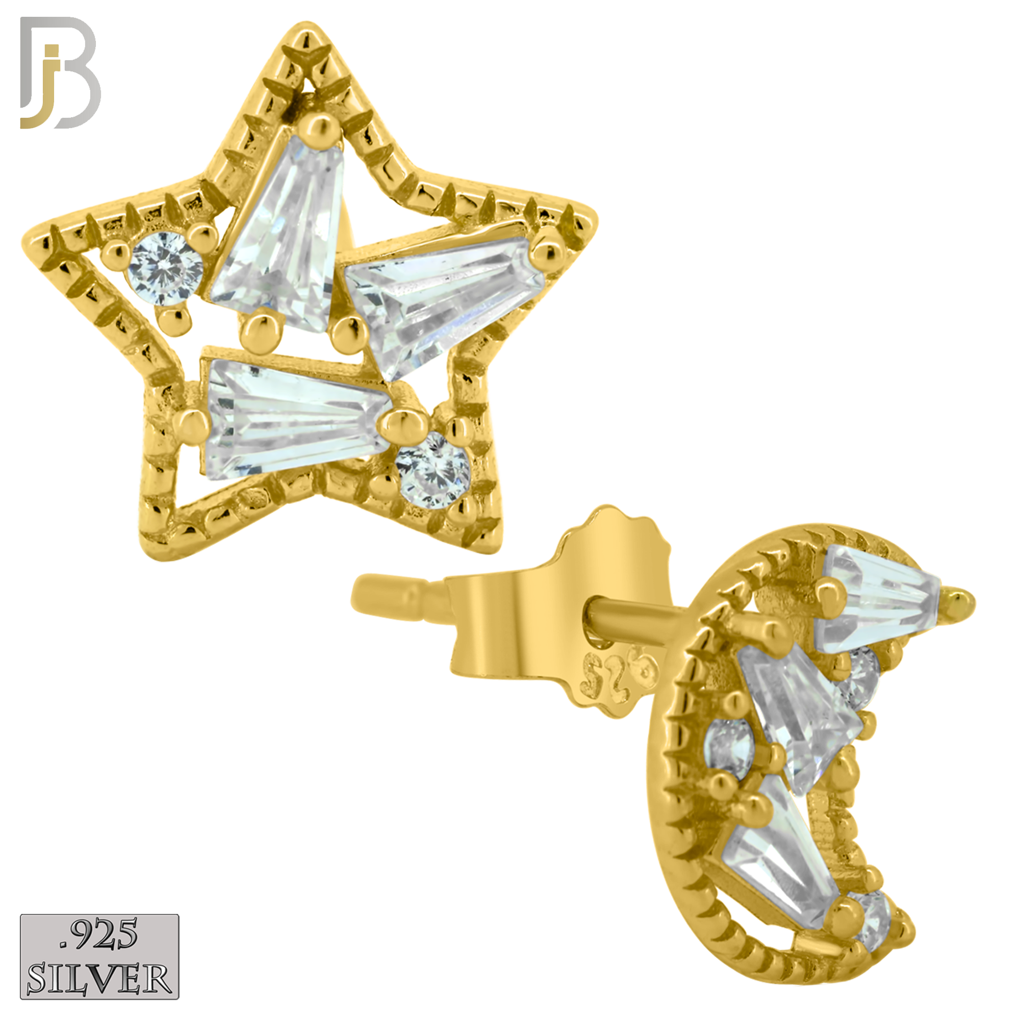 925-ES362 - 925 Sterling Silver Star and Moon with CZ Mismatched Stud Earrings image 2