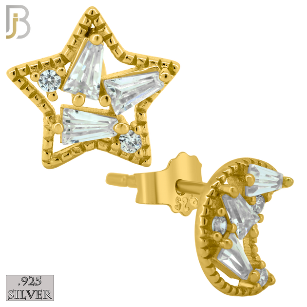 925-ES362 - 925 Sterling Silver Star and Moon with CZ Mismatched Stud Earrings image 2