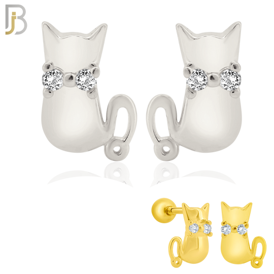 925-ES202 - Screw Ball Back - .925 Sterling Silver Cat Design Earring Stud with Clear Zircon image 0