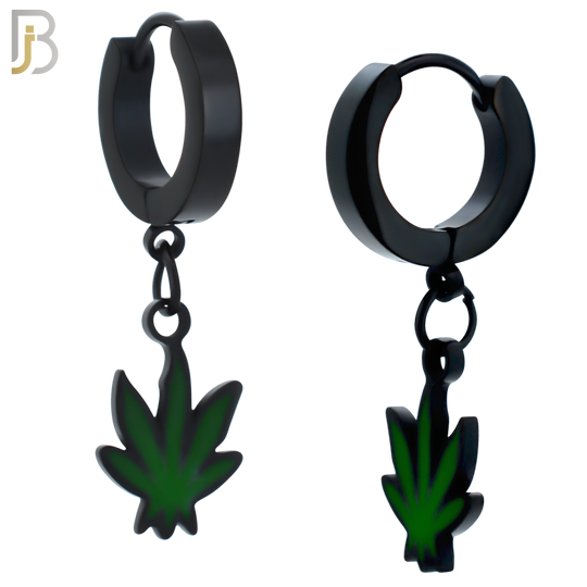 ES87 - 316L Stainless Steel Dangling Leaf Design Huggies Clip On image 2