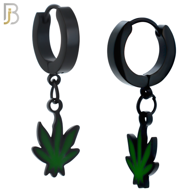 ES87 - 316L Stainless Steel Dangling Leaf Design Huggies Clip On image 2