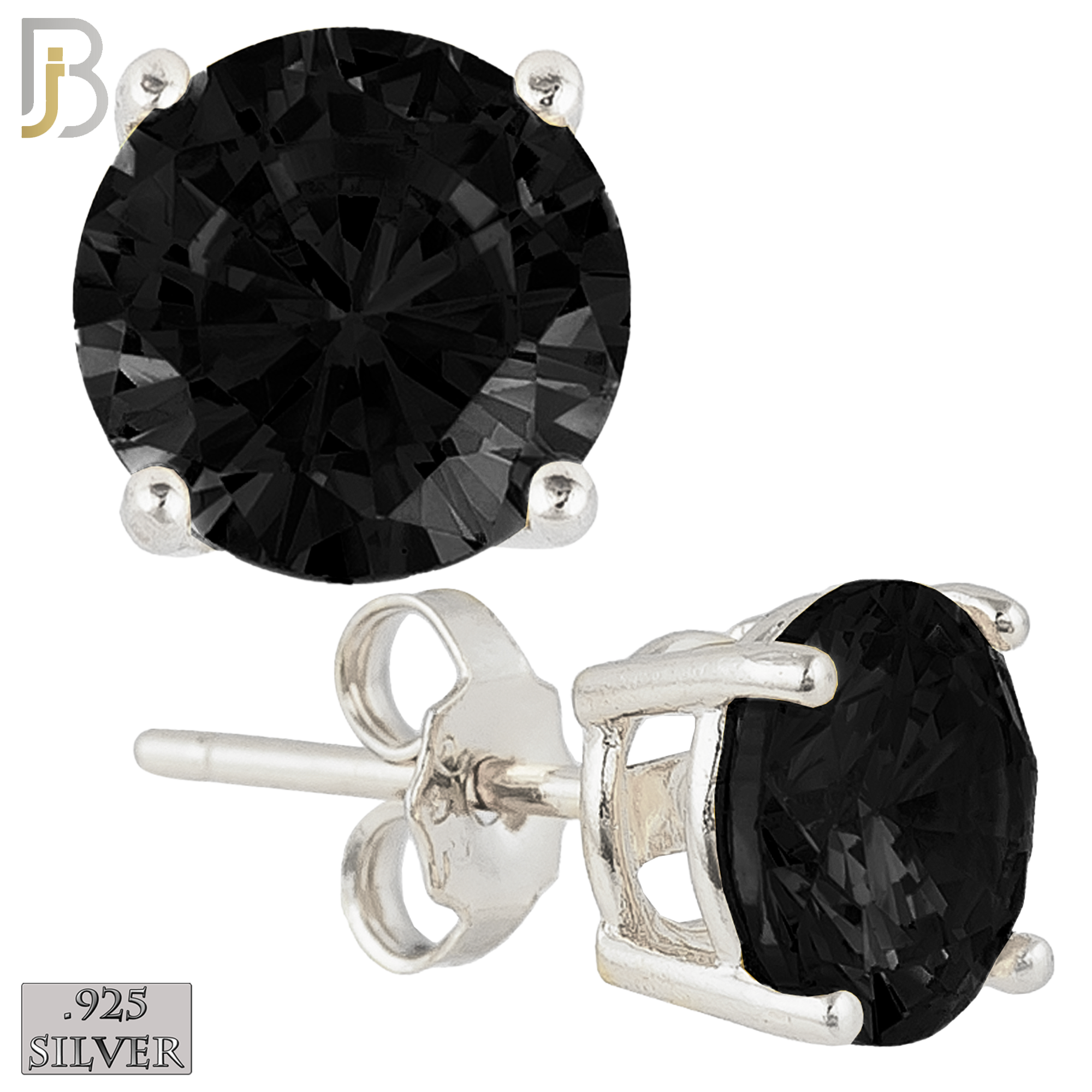 925-ES71-SK - .925 Sterling Silver Rhodium Plated Earring Stud Casting Round Prong Setting Black Zircon image 0