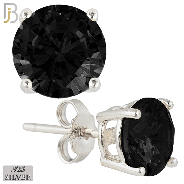 925-ES71-SK - .925 Sterling Silver Rhodium Plated Earring Stud Casting Round Prong Setting Black Zircon image 0