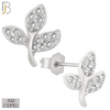 925-ES148 - .925 Sterling Silver Leaf Design with Zircon Design Earring Stud image 1