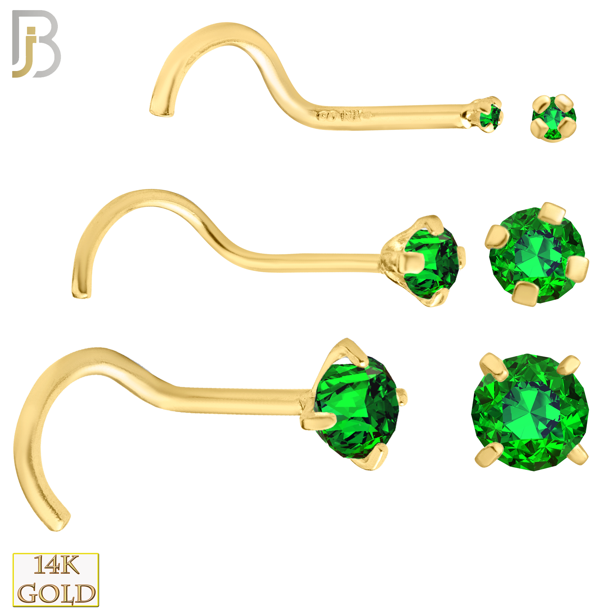 14-NR03CYE - 20g 14k Yellow Gold Nose Screw with Emerald Colored CZ image 0