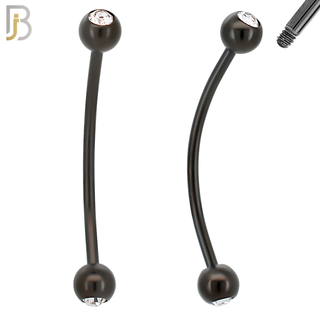 EC03KC - 316L Surgical Steel Black Plated Curved Plain Barbell Screw Ball with Zircon External Threaded (PACK OF 6) image