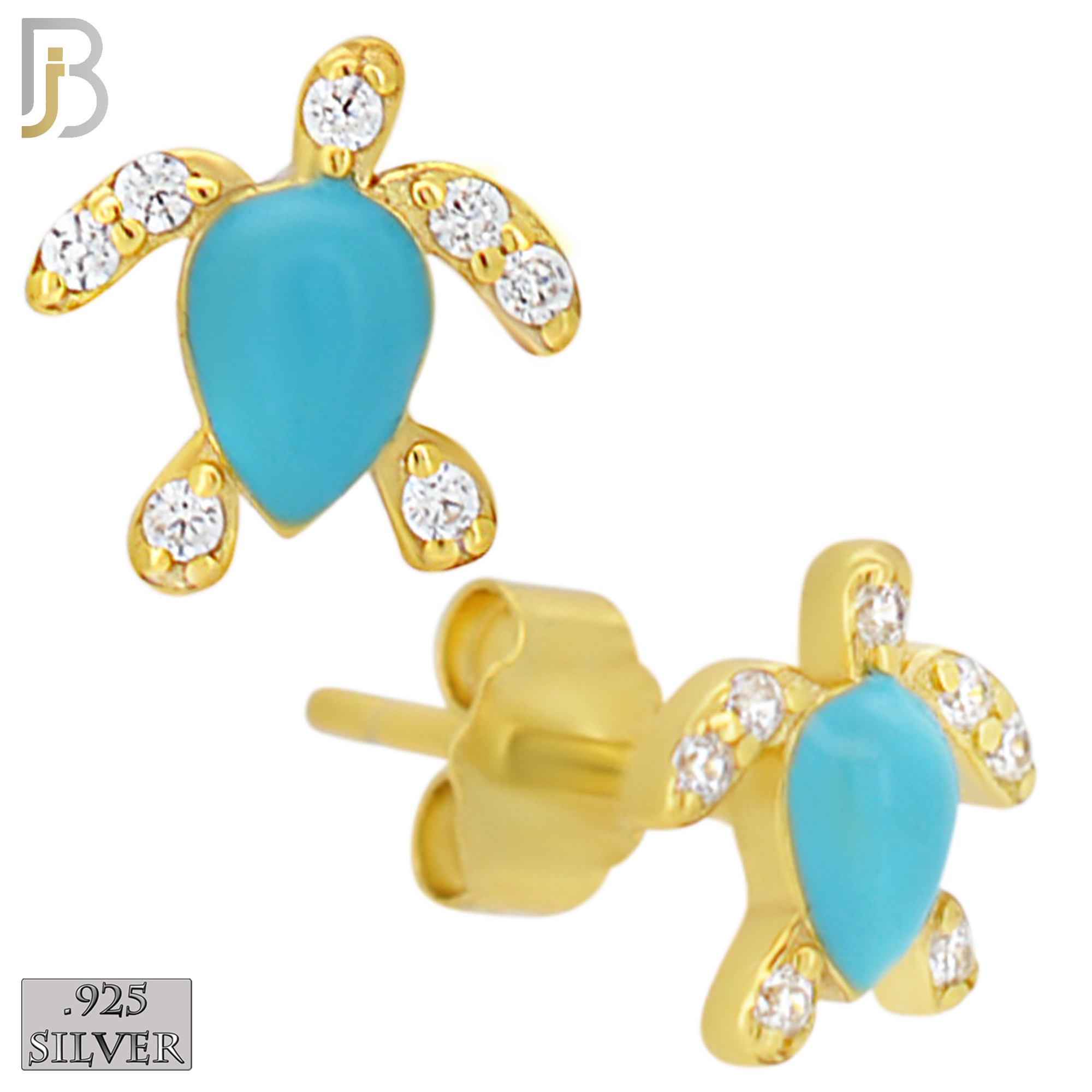 925-ES474 - 925 Sterling Silver Enamel Coated Turtle Push Back Stud Earring image 6