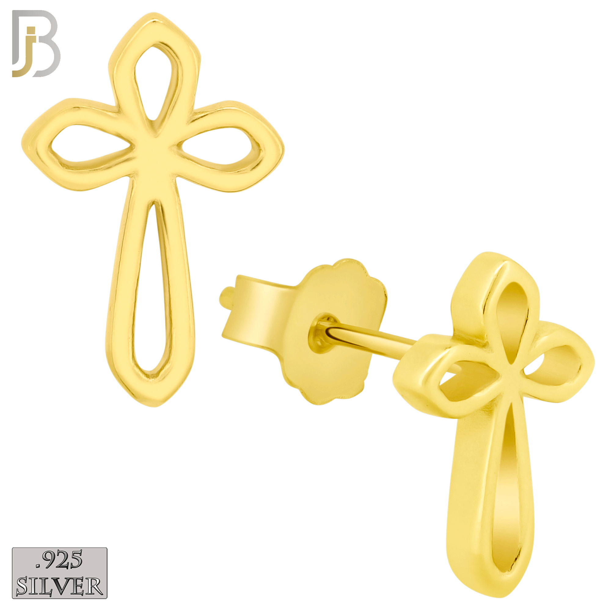 925-ES257 - .925 Sterling Silver Hollow Cross Design Earrings Stud image 2