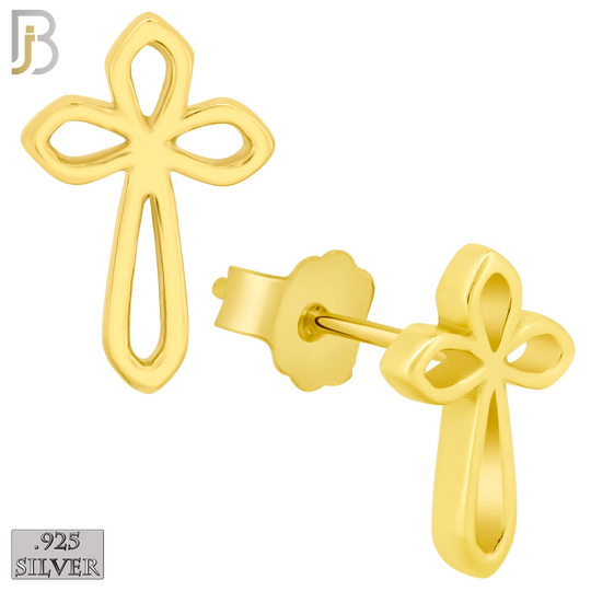925-ES257 - .925 Sterling Silver Hollow Cross Design Earrings Stud image 2