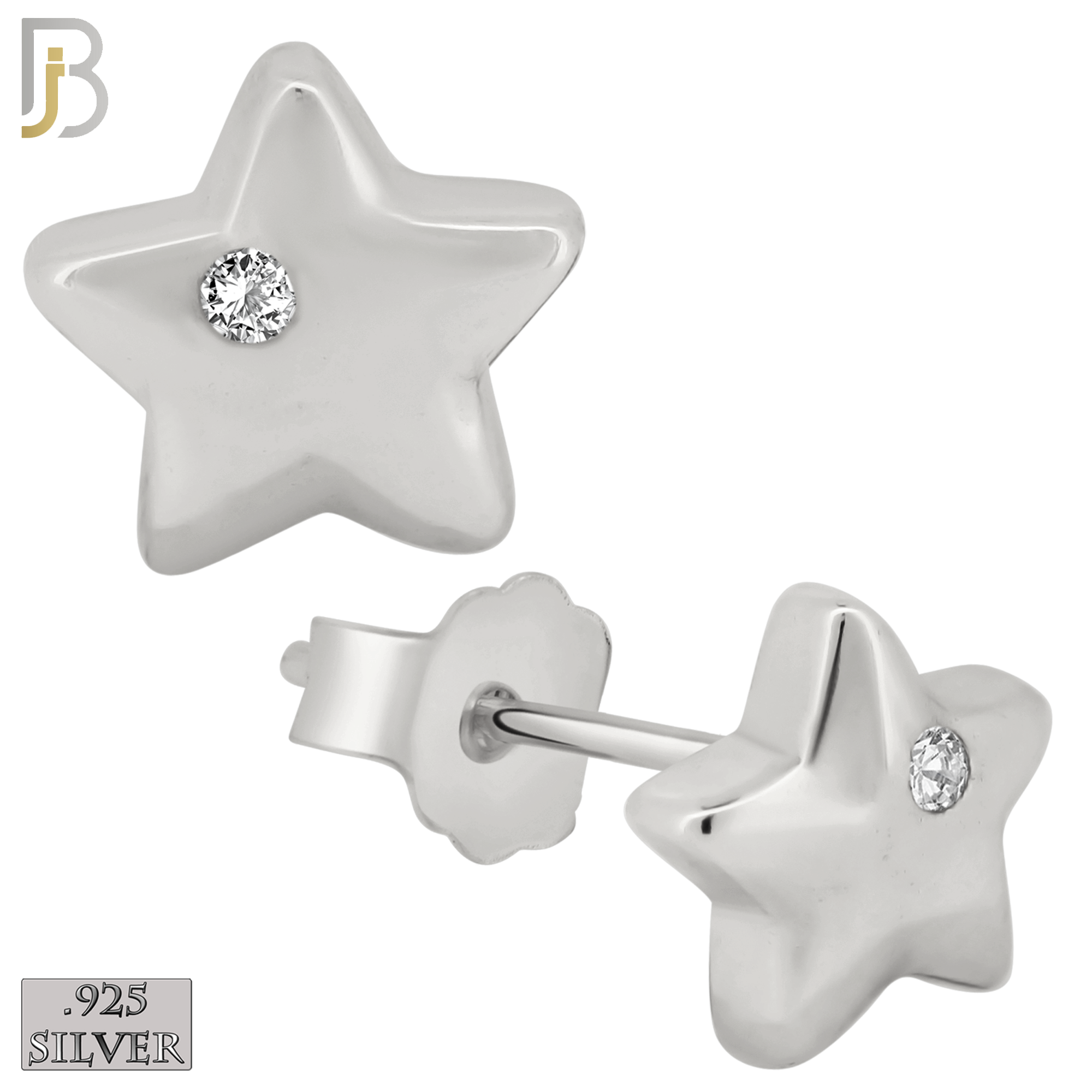 925-ES68 - .925 Sterling Silver Star Design  Bezel Zircon Earring Stud image 1