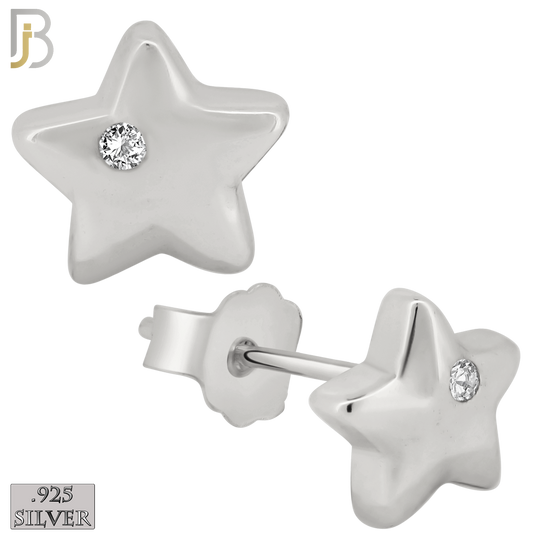 925-ES68 - .925 Sterling Silver Star Design  Bezel Zircon Earring Stud image 1