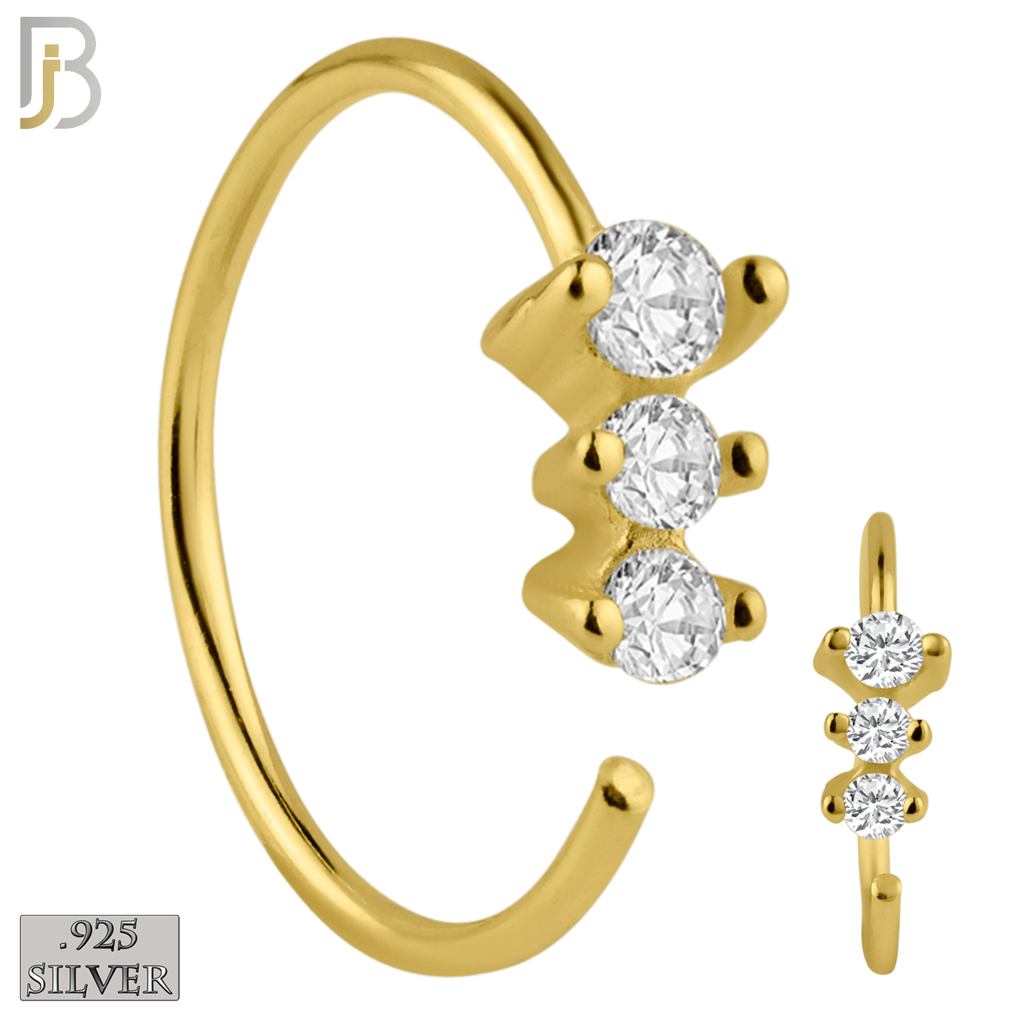 925-CT05 - 925 Sterling Silver 22g Thickness 3 Prong CZ Hoops Piercing (PACK OF 6) image 2