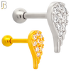 TB66 - 316L Stainless Steel Angel Wing with Zircon Tragus Barbell Cartilage Piercing Screw Ball Externally Threaded (PACK OF 6) image 0
