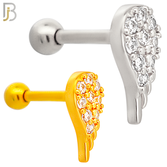 TB66 - 316L Stainless Steel Angel Wing with Zircon Tragus Barbell Cartilage Piercing Screw Ball Externally Threaded (PACK OF 6) image 0