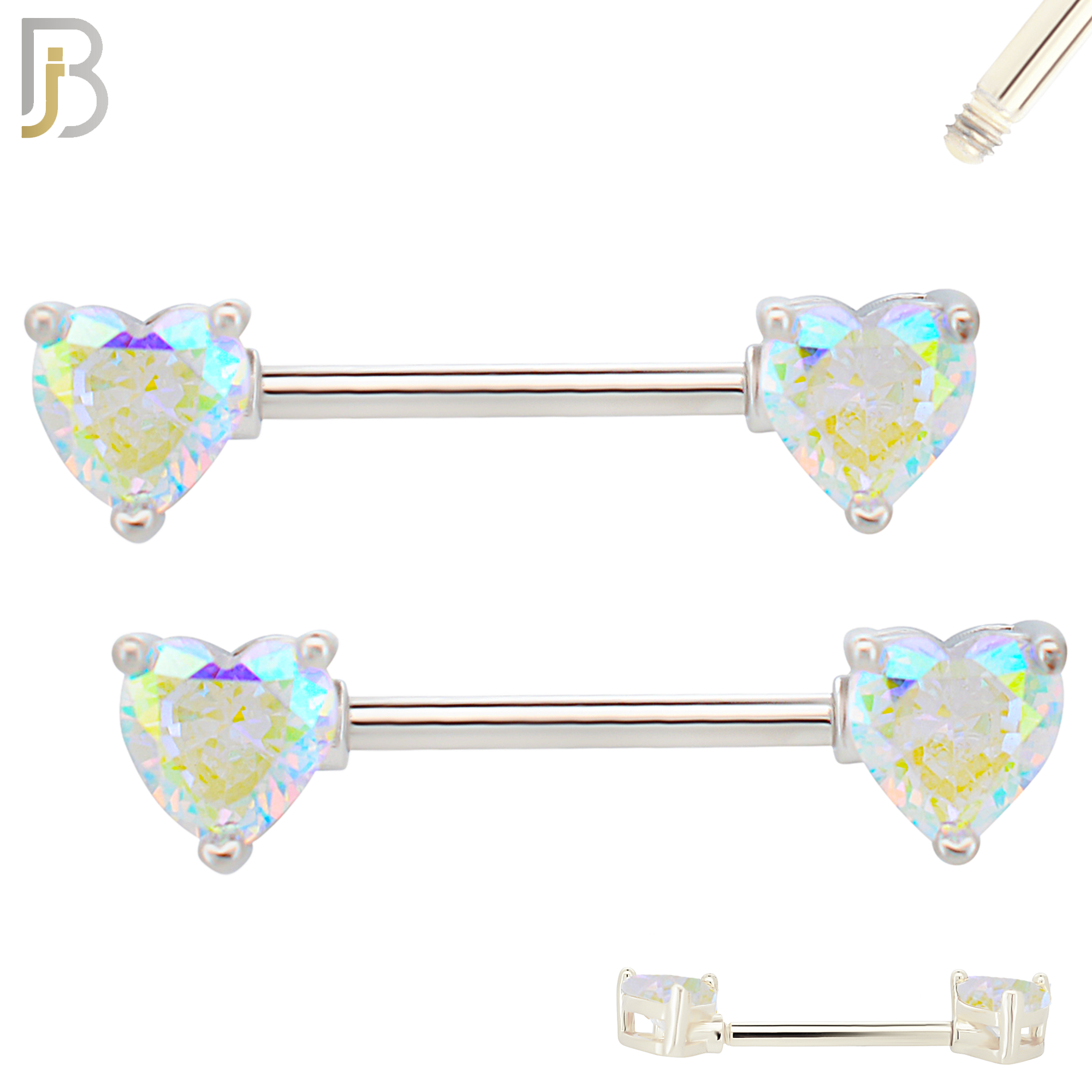 NP03S - 316L Surgical Steel Screw Prong Heart Zircon Nipple Ring Piercing image