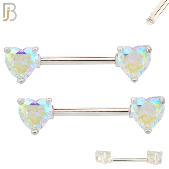 NP03S - 316L Surgical Steel Screw Prong Heart Zircon Nipple Ring Piercing image