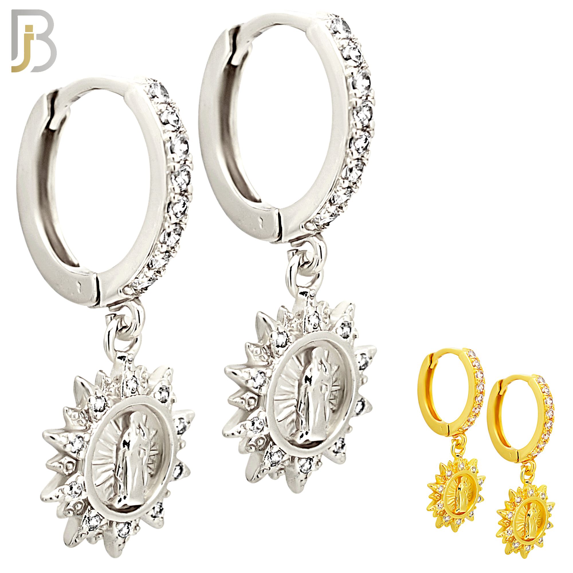 ES502 - 316L Stainless Steel Dangling Sun Rays Virgin Mary Huggies Earrings image 0