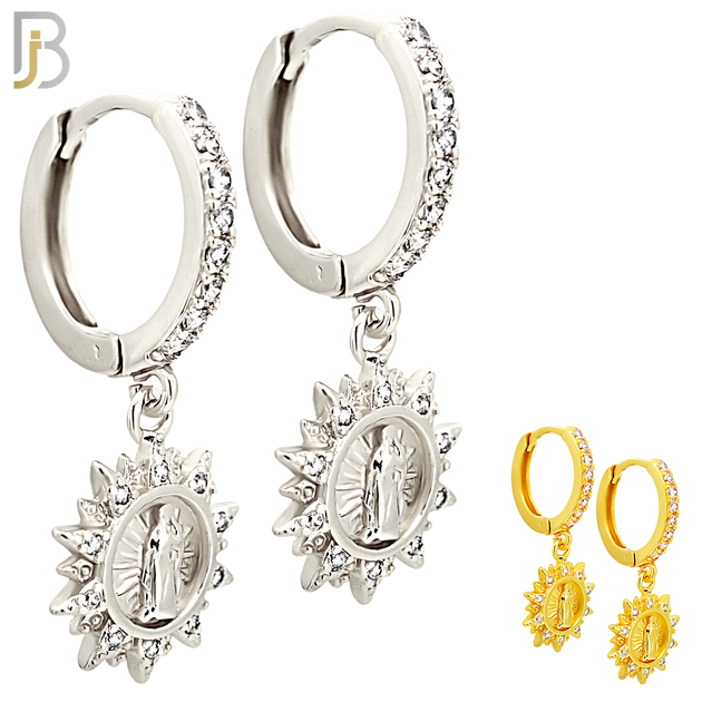 ES502 - 316L Stainless Steel Dangling Sun Rays Virgin Mary Huggies Earrings image 0