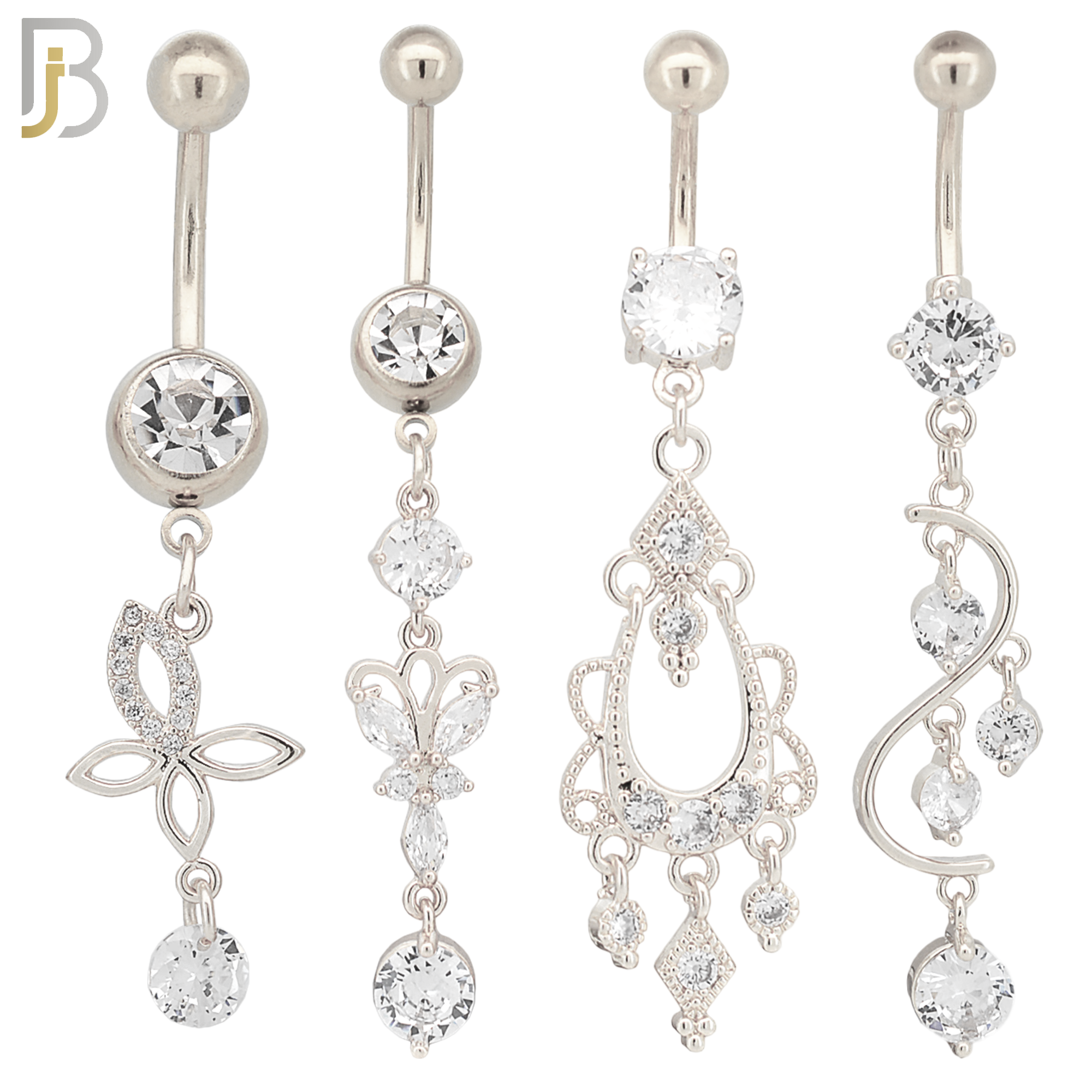 PK-N003 - 316L Surgical Steel Different Designs Dangle Belly Rings - Pack of 16 image 1