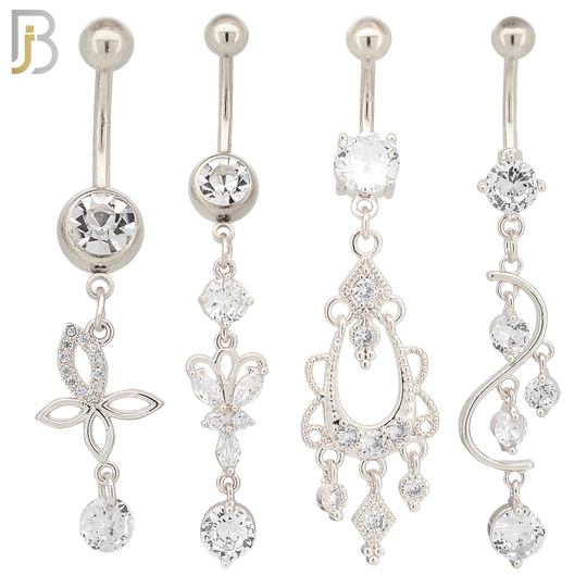 PK-N003 - 316L Surgical Steel Different Designs Dangle Belly Rings - Pack of 16 image 1