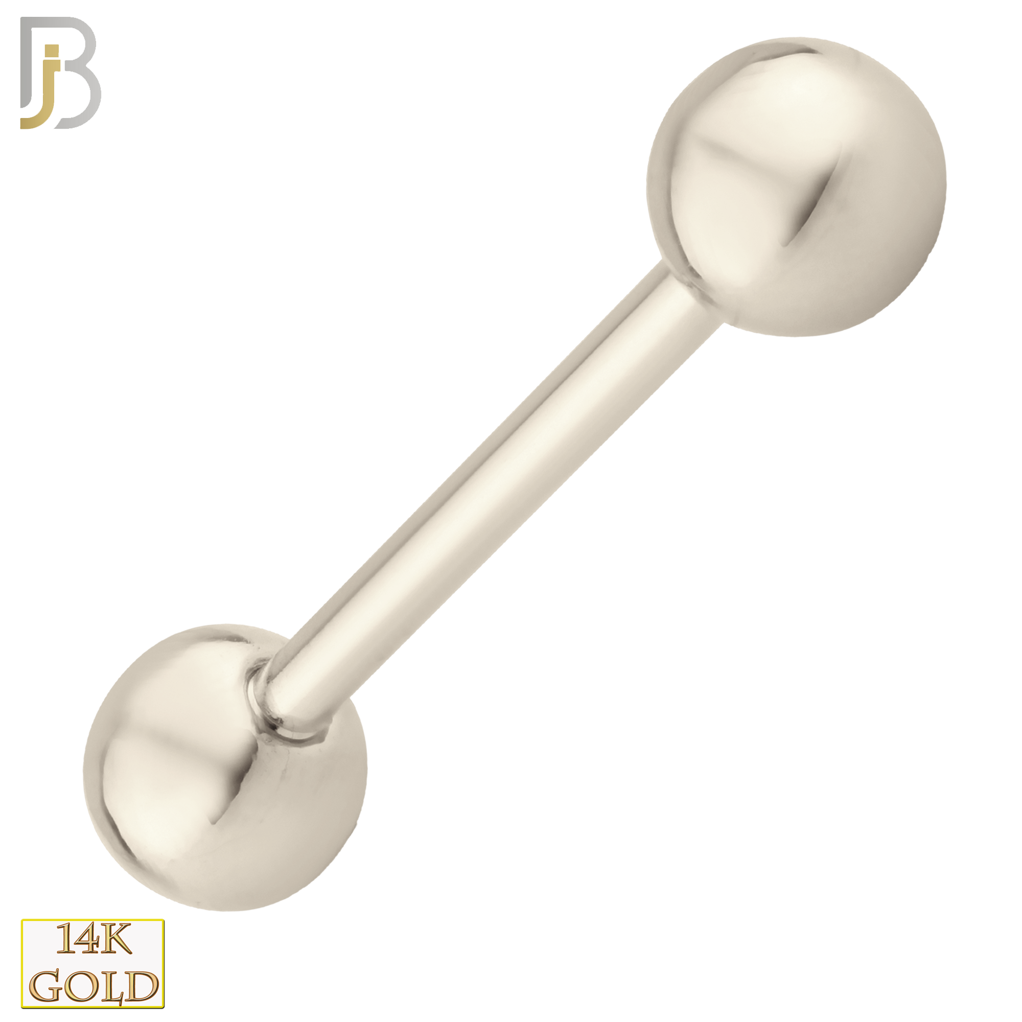 14-BB01W - 14k Solid White Gold Barbell Plain Screw External Threaded image