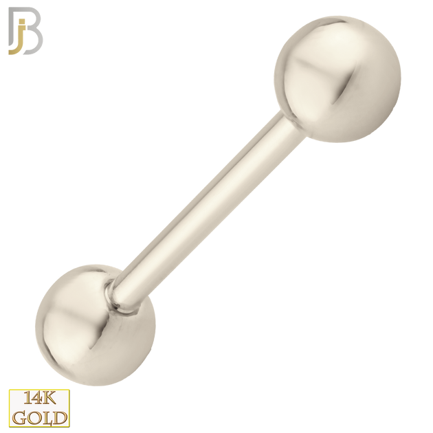 14-BB01W - 14k Solid White Gold Barbell Plain Screw External Threaded image