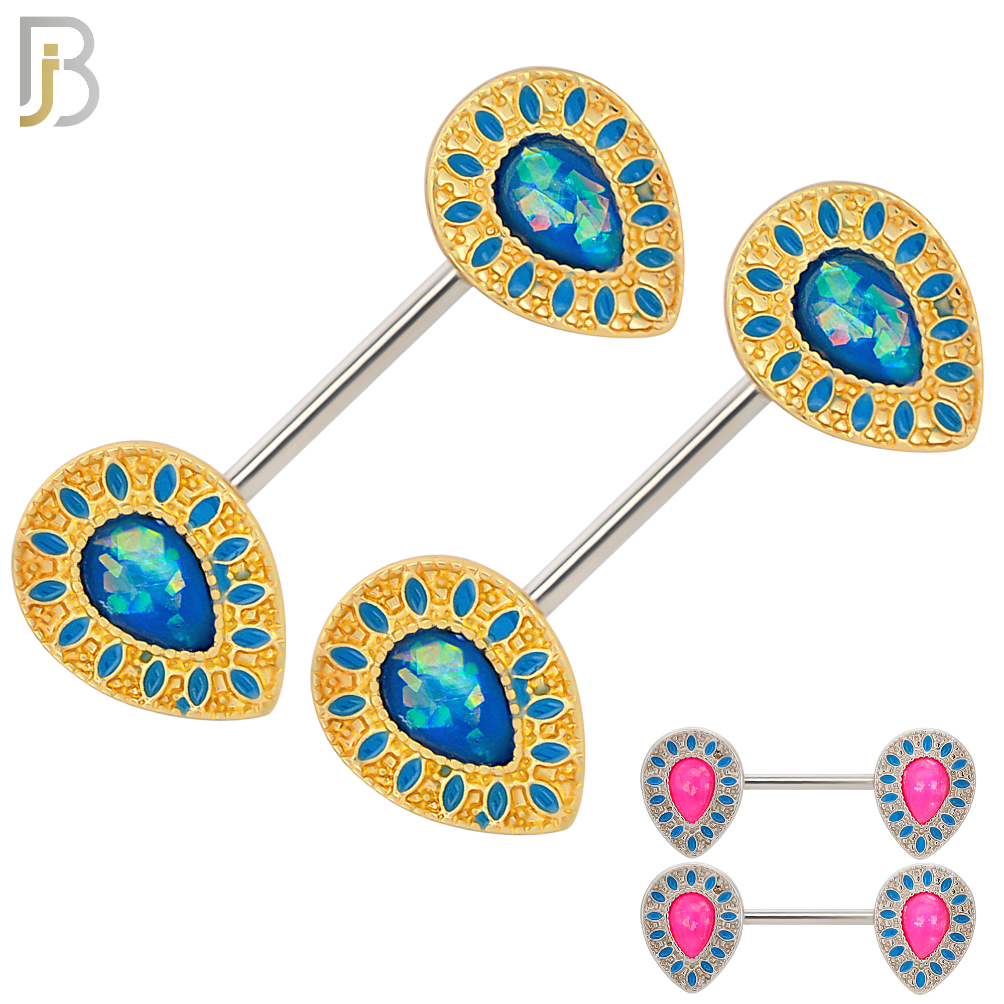 NP11 - 316L Surgical Steel Screw Teardrop Opal with Oval Enamel Nipple Ring Piercing image 0