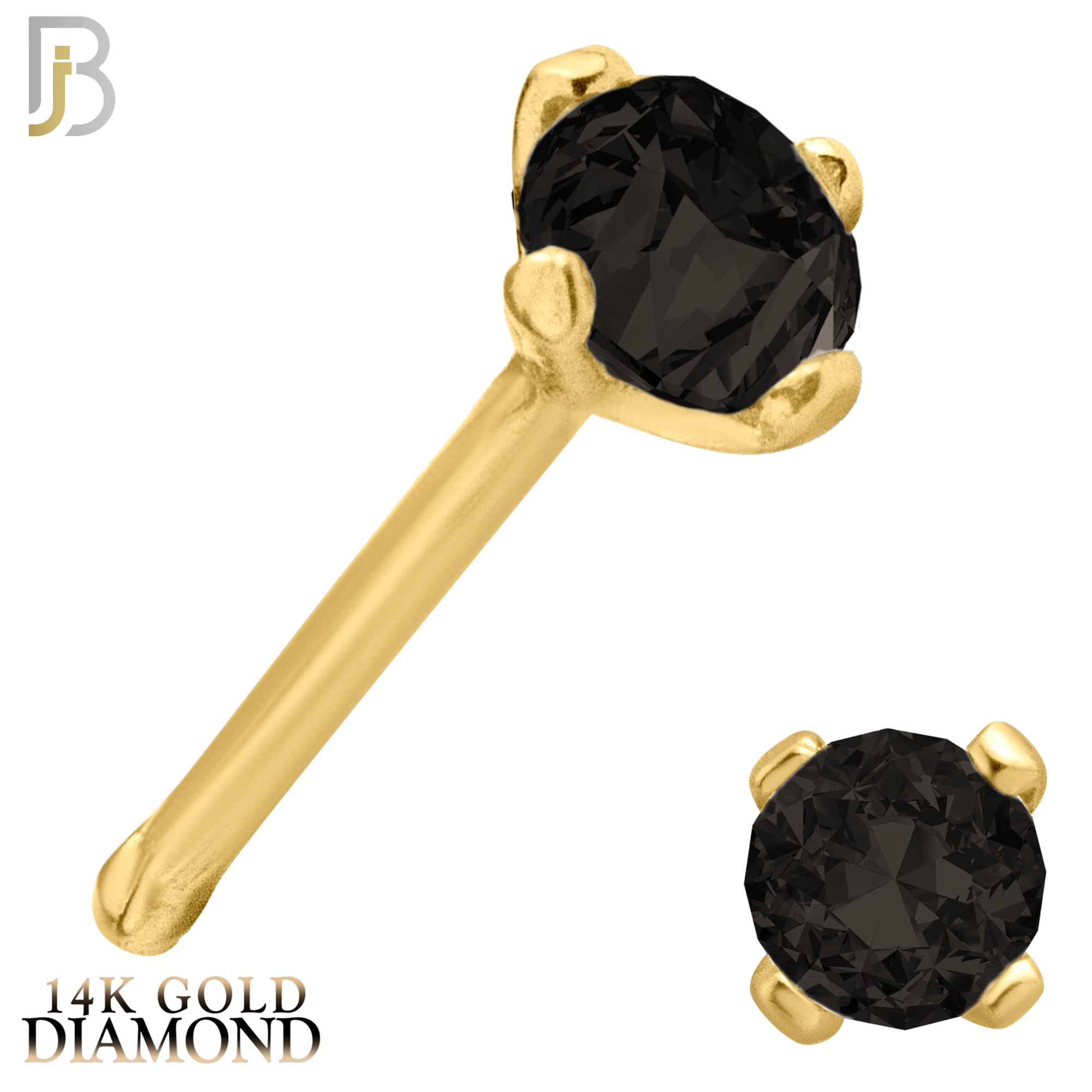 14-NR01DYK-22 - 22g - 14k Yellow Gold Nose Bone with Black Diamond in Prong Setting image 2