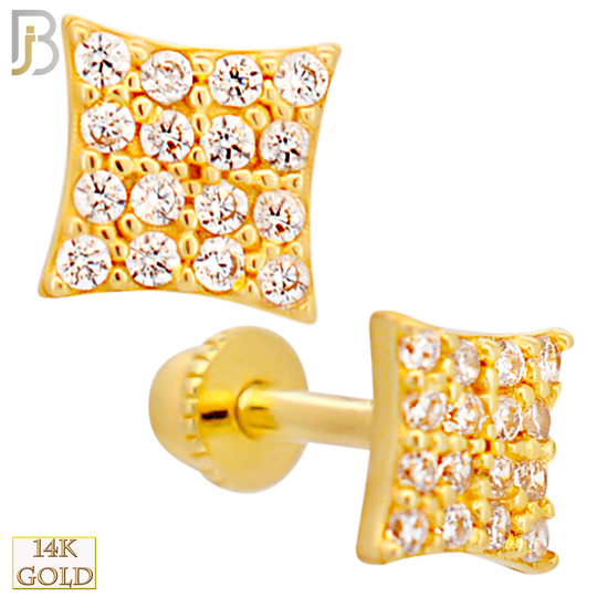 14-TB45 - 14k Yellow Gold CZ Studded Concave Square Tragus Barbell with Baby Screw Backing image 0