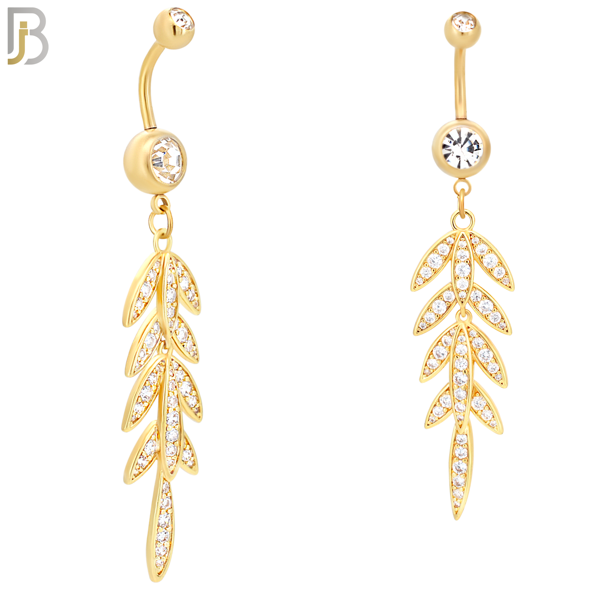 N0103  - 316L Stainless Steel Flower Dangling Laurel Wreath with Zircon Belly Ring image 2