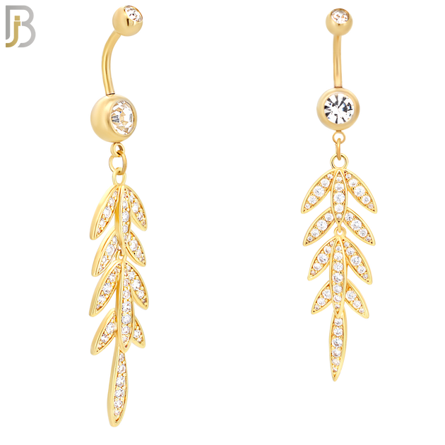 N0103  - 316L Stainless Steel Flower Dangling Laurel Wreath with Zircon Belly Ring image 2