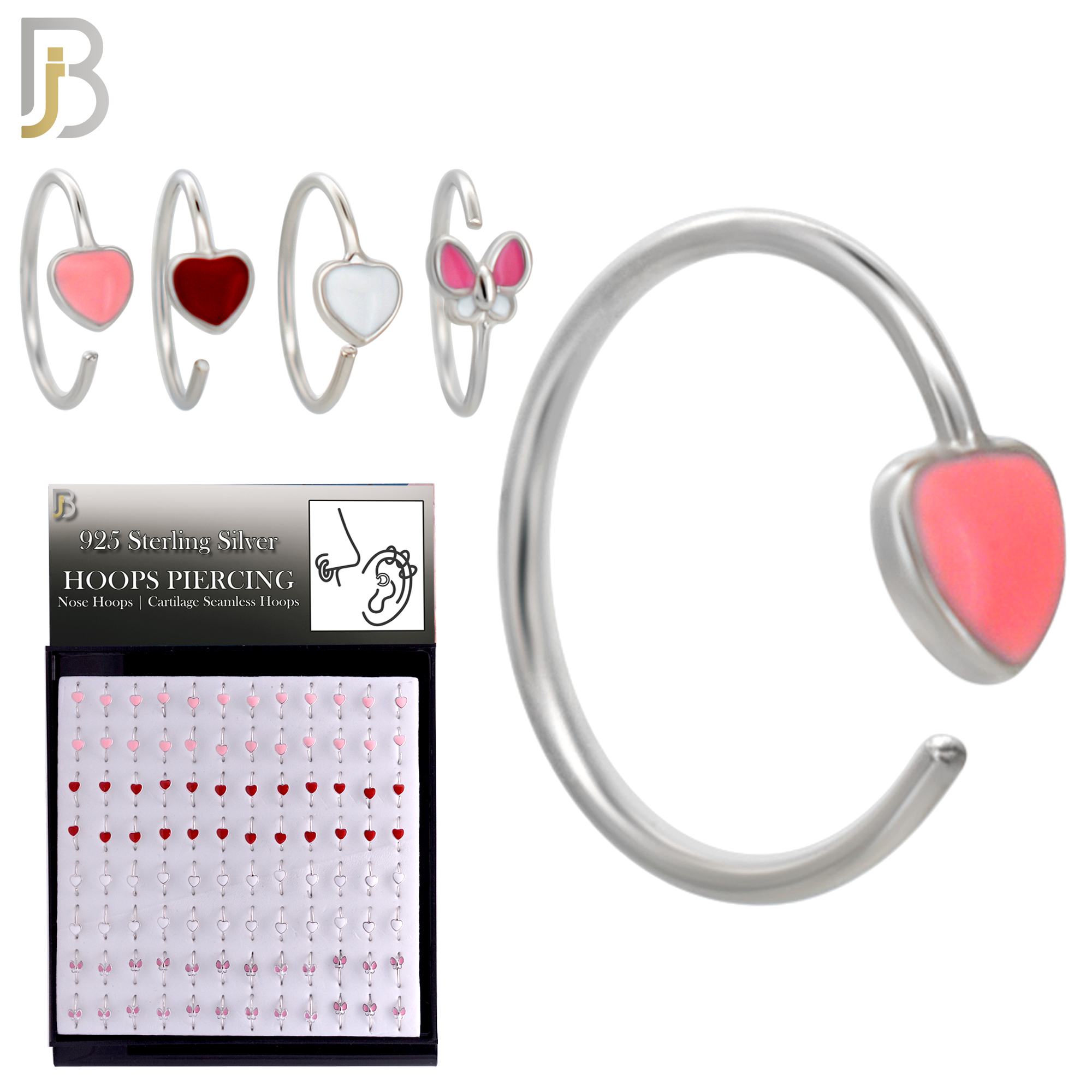 925-PK-CT133M2-96 - 925 Silver Hoops Heart & Butterfly Enamel - Pack of 96 pcs image 1