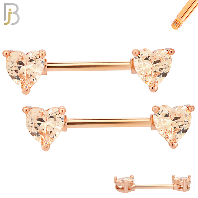 NP03R - 316L Surgical Steel Rose Gold Plated Screw Prong Heart Zircon Nipple Ring Piercing image 2