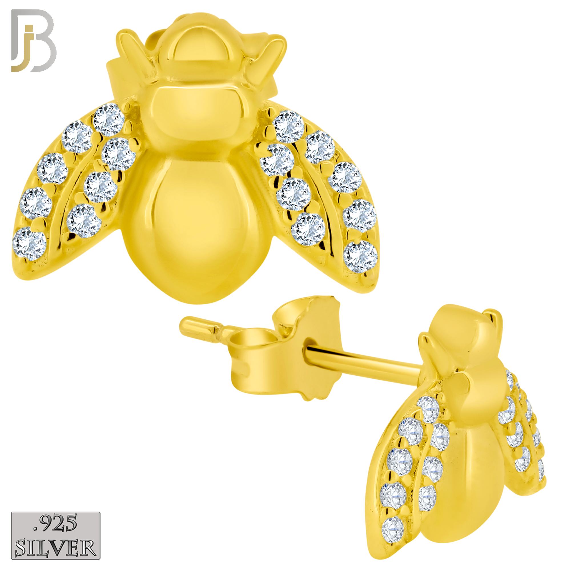 925-ES361 - .925 Sterling Silver Honey Bee with CZ Stud Earrings image 2