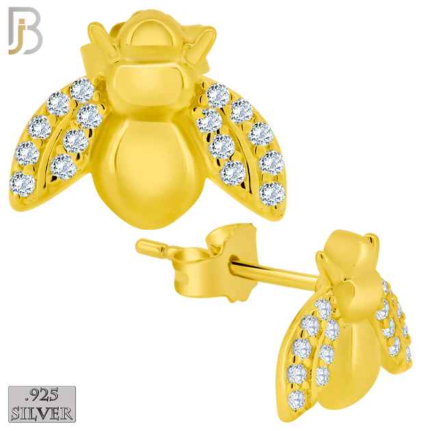 925-ES361 - .925 Sterling Silver Honey Bee with CZ Stud Earrings image 2