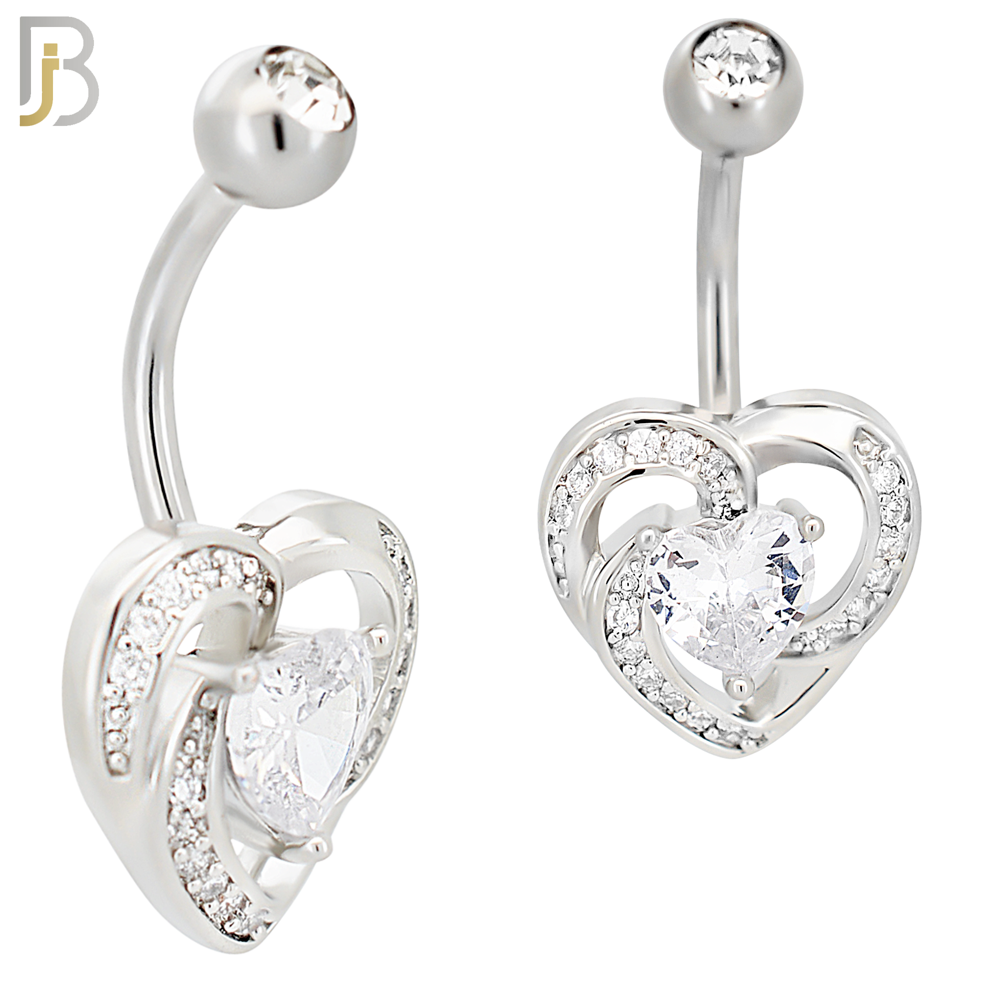 NB101 - 316L Surgical Steel Swirling Heart with Heart CZ Center Belly Ring image 0