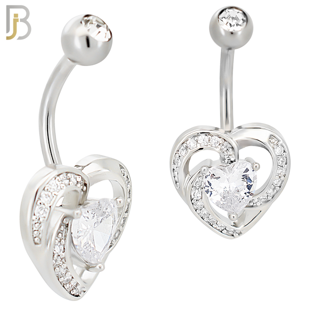 NB101 - 316L Surgical Steel Swirling Heart with Heart CZ Center Belly Ring image 0
