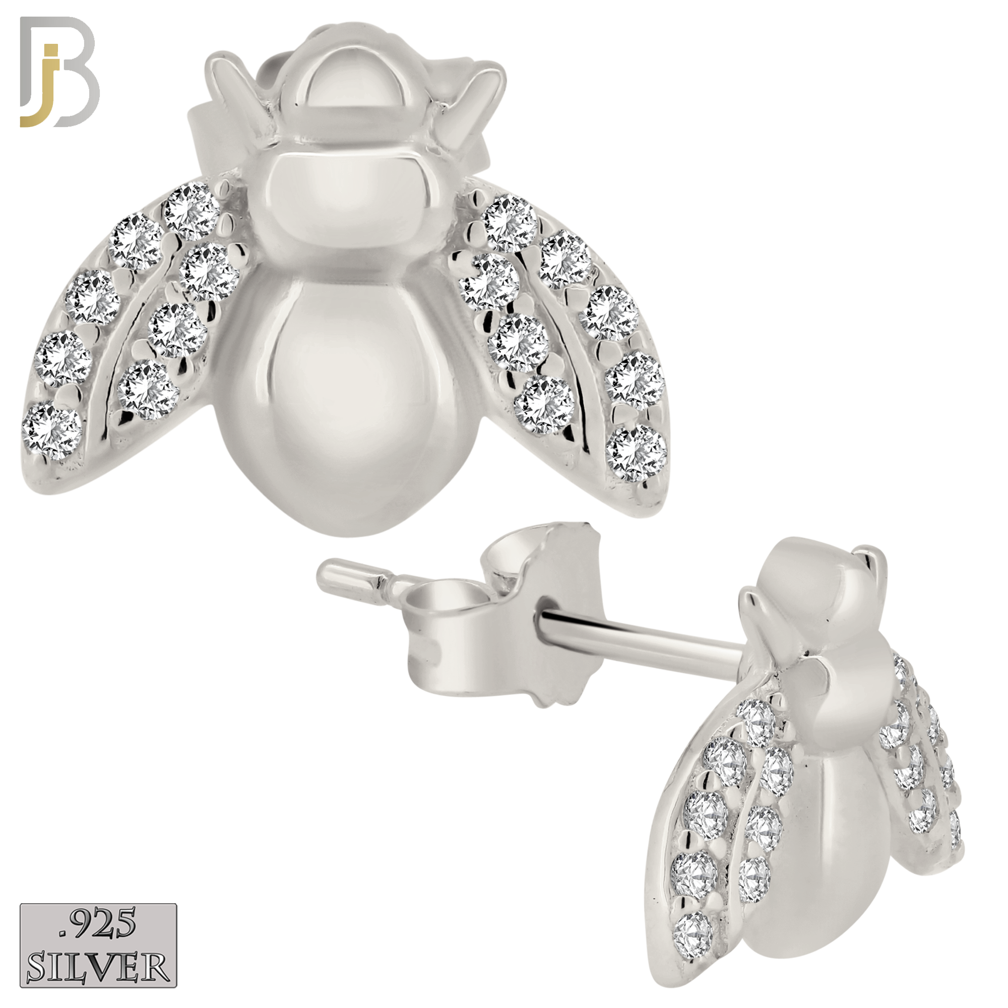925-ES361 - .925 Sterling Silver Honey Bee with CZ Stud Earrings image 1